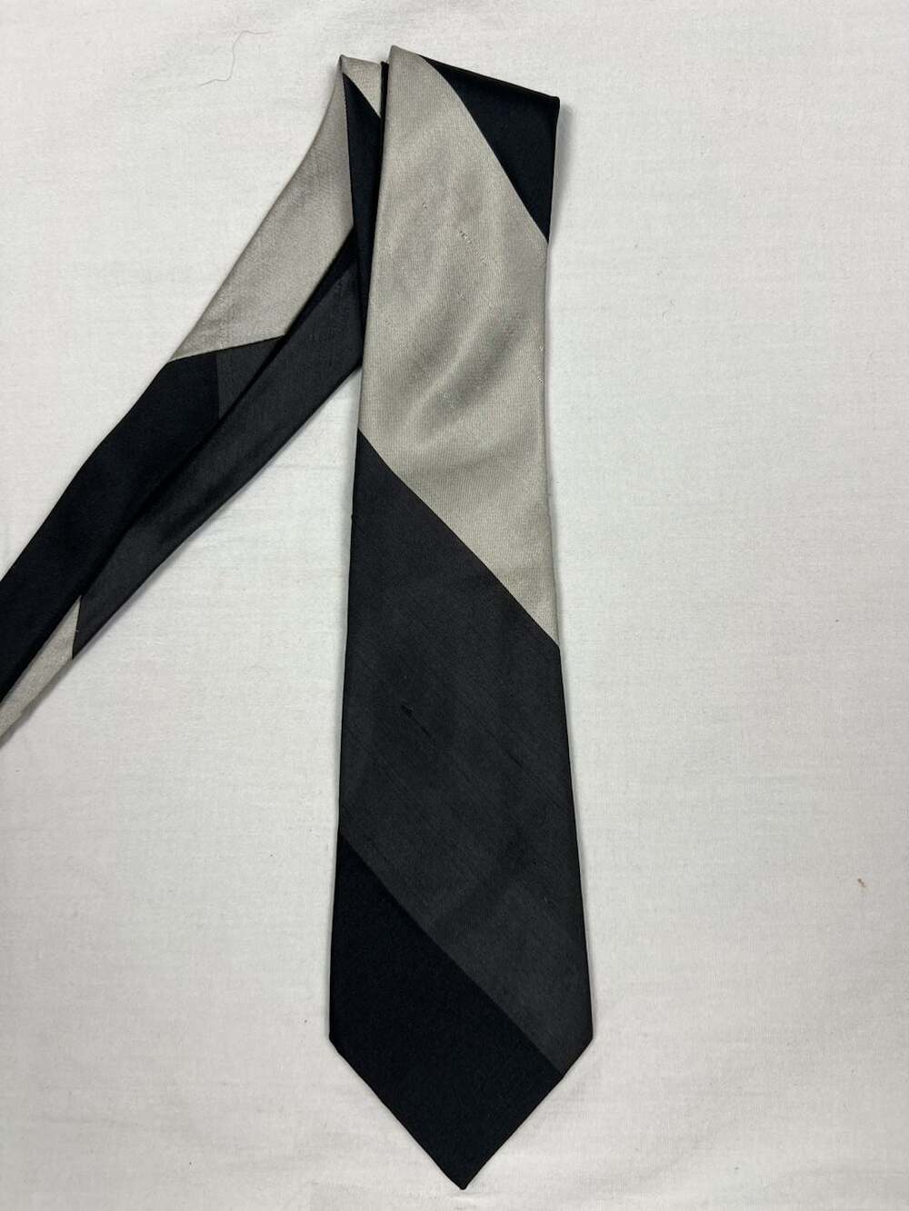 John Frederics Vintage Black and Silver Striped Silk Necktie
